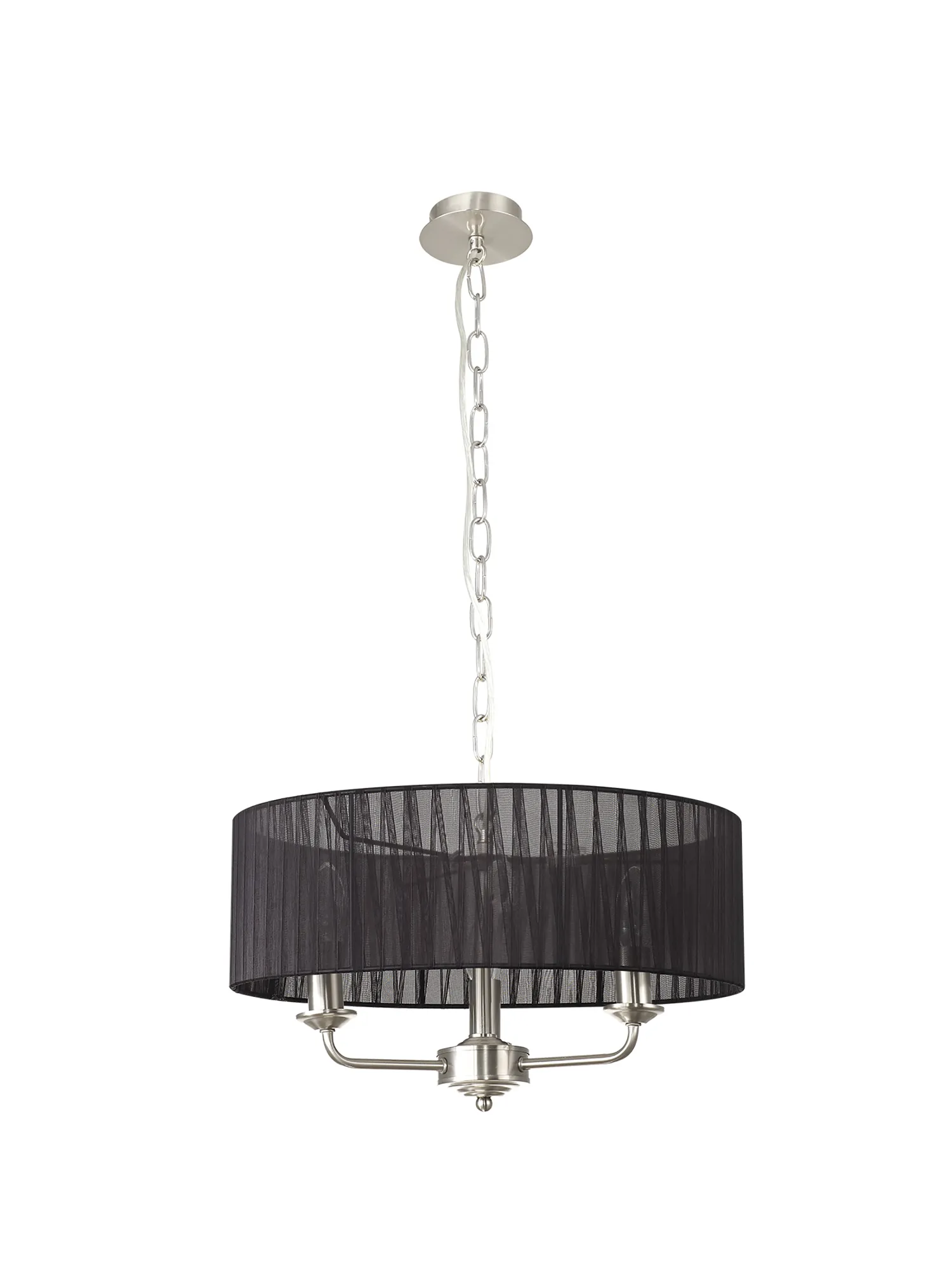 Banyan 3 Light Multi Arm Pendant With 45cm x 15cm Organza Shade Satin Nickel/Black DK0875  Deco Banyan SN BL